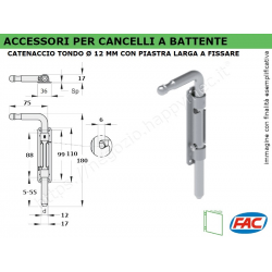 Catenaccio tondo diametro 12x180 zincato con piastra larga a fissare.