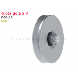 Mini-ruota nylon d. 60x16 gola V con cuscinetto