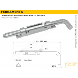 Paletto rotondo smontabile da avvitare 300 mm INOX AISI 304